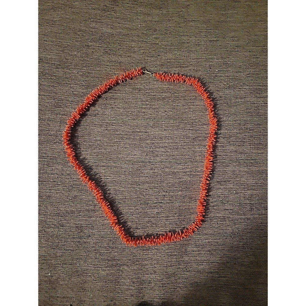 Vintage Salmon Orange Faux Branch Coral Necklace Hong Kong 31” Long